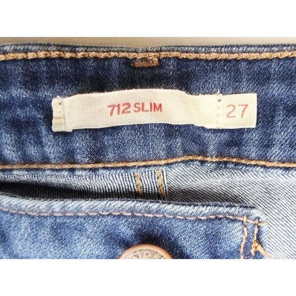Levis Size 27X30 Womens 712 Slim Blue Denim Logo Tag 5 Pocket Jeans - Picture 5 of 14